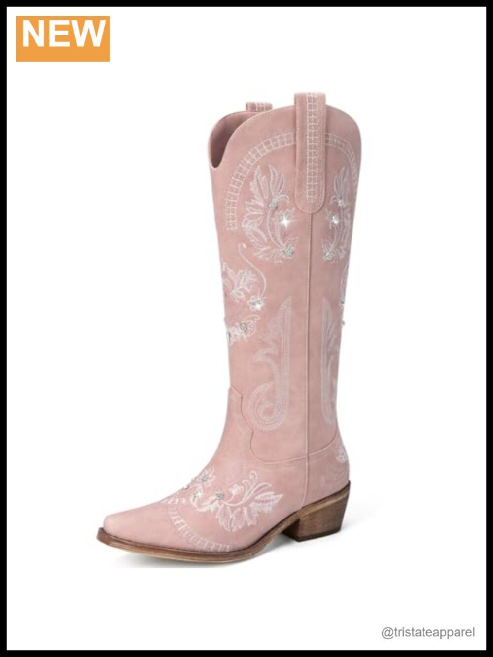 Women's Pointed Toe Rhinestone Cowboy Boots - Knee High Western Boots with Side